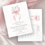 SURPRISE PARTY 70th Birthday Bow Wildflower Invitation Postcard<br><div class="desc">A feminine pink coquette bow is decorated with small pink and purple wildflowers.</div>