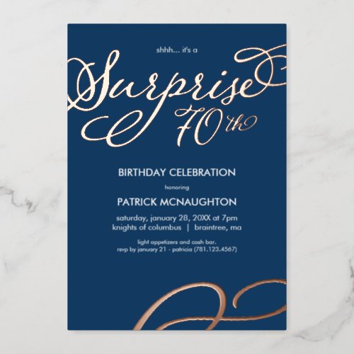 Surprise Party 70th Birthday Gold Foil Invitation