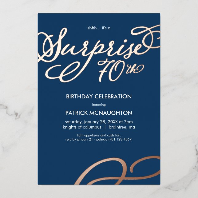 Surprise Party 70th Birthday Gold Foil Invitation (Front)