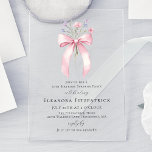 SURPRISE PARTY 70th Birthday Pink Bow Wildflower Acrylic Invitations<br><div class="desc">A feminine pink coquette bow is decorated with small pink and purple wildflowers.</div>