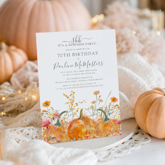 SURPRISE PARTY 70th Birthday Pumpkin Wildflower Invitation