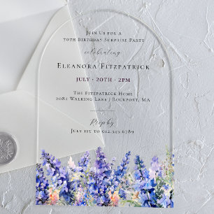 SURPRISE PARTY 70th July Birth Month Flower Acrylic Invitations