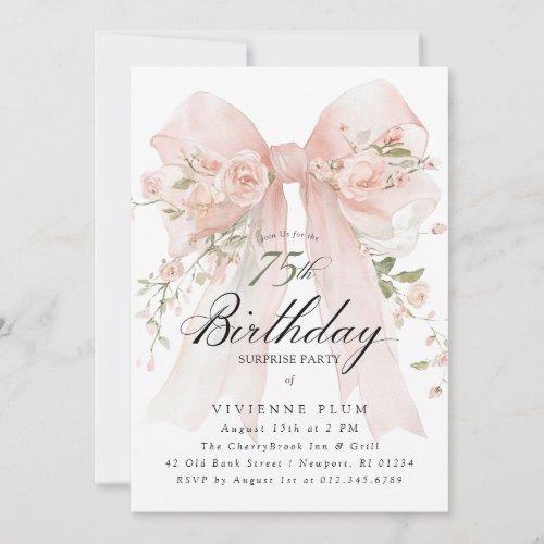 SURPRISE PARTY 75th Birthday Elegant Pink Floral I Invitation