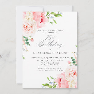 SURPRISE PARTY 75th Birthday Feminine Pink Floral Invitation