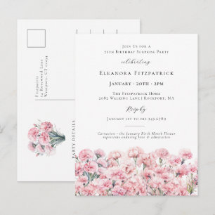 SURPRISE PARTY 75th Carnation January Birth Flower Invitation Postcard