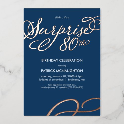 Surprise Party 80th Birthday Gold Foil Invitation