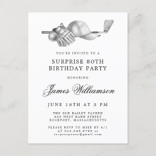 SURPRISE Party 80th Birthday Golf Theme Invitation Postcard