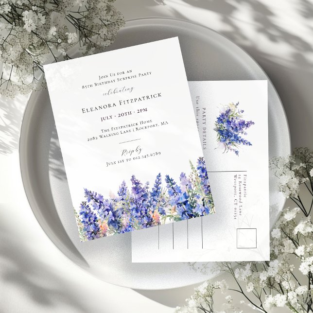 SURPRISE PARTY 85th Birthday July Birth Flower Invitation Postcard (Creator Uploaded)