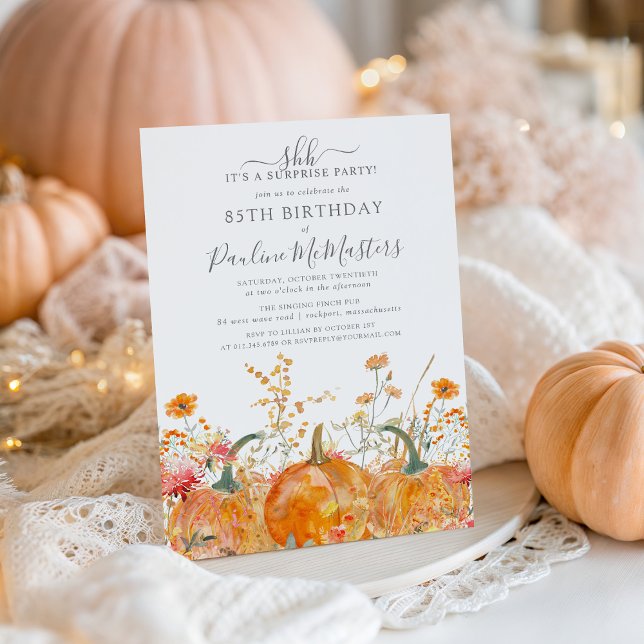 SURPRISE PARTY 85th Birthday Pumpkin Wildflower Invitation (Creator Uploaded)