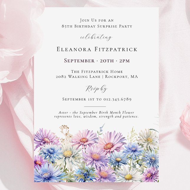 SURPRISE PARTY 85th September Birth Month Flower Invitation (Creator Uploaded)