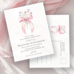 SURPRISE PARTY 90th Birthday Bow Wildflower Invitation Postcard<br><div class="desc">A feminine pink coquette bow is decorated with small pink and purple wildflowers.</div>