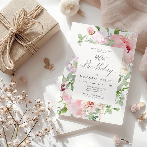 SURPRISE PARTY 90th Birthday Elegant Pink Peony