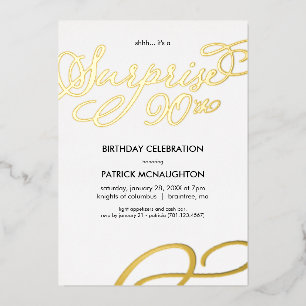 Surprise Party 90th Birthday Gold Foil Invitation