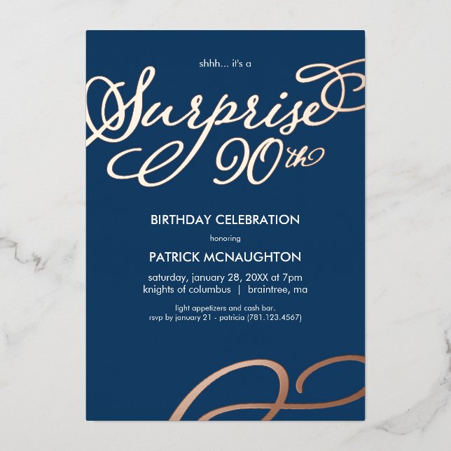 Surprise Party 90th Birthday Gold Foil Invitation (Front)