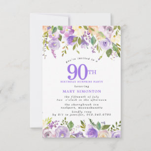 SURPRISE PARTY 90th Birthday Pretty Purple Floral Invitation