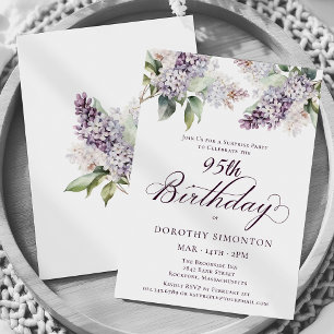 SURPRISE PARTY 95th Birthday Purple Lilac Floral Invitation