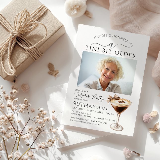 SURPRISE PARTY A Tini Bit Older Martini 90th Invitation (Creator Uploaded)