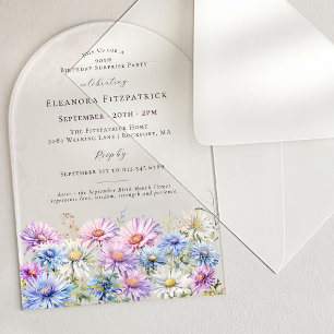 SURPRISE PARTY ARCH 90 September Birth Flower Acrylic Invitations