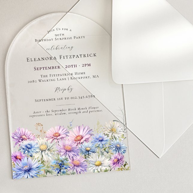 SURPRISE PARTY ARCH 90 September Birth Flower Acrylic Invitations (Creator Uploaded)