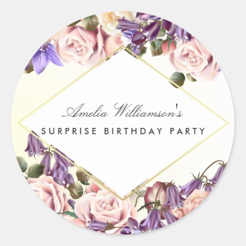 Surprise Party  Beautiful Bluebells and Roses Classic Round Sticker