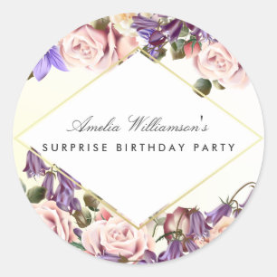 Surprise Party Beautiful Bluebells and Roses Classic Round Sticker