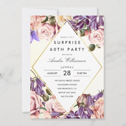 Surprise Party  Beautiful Bluebells and Roses Invitation