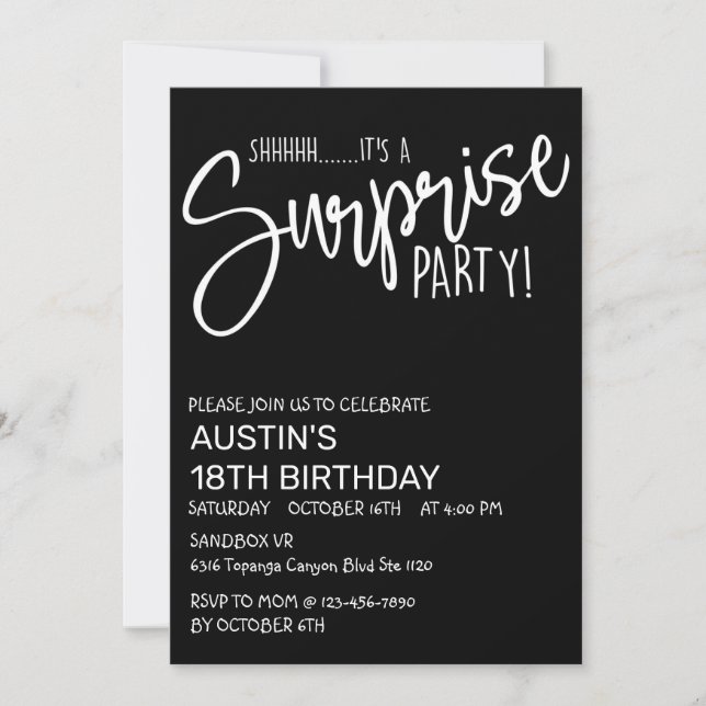 SURPRISE PARTY, BIRTHDAY, ANY AGE, SIMPLE (Front)