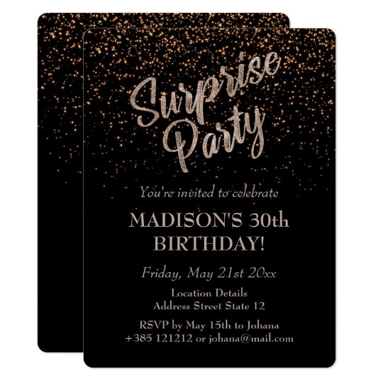 Surprise Party Birthday Gold Glitter Invitation | Zazzle.com