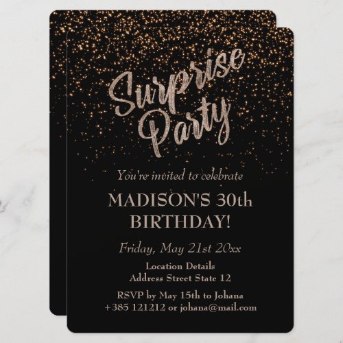 Surprise Party Birthday Gold Glitter Invitation