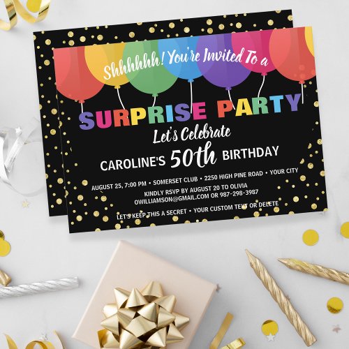 Surprise Party Birthday Invitation Fun Balloons
