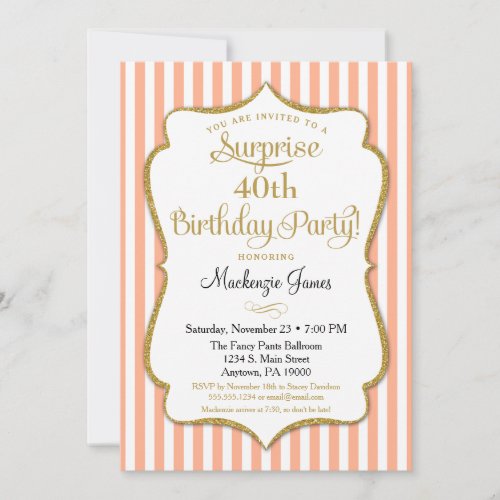 Surprise Party Birthday Invitation Peach Elegant