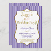 Surprise Party Birthday Purple Gold Elegant Invitation (Front/Back)