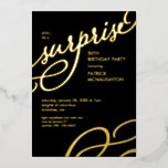 Surprise Party Black and Gold Foil Invitation