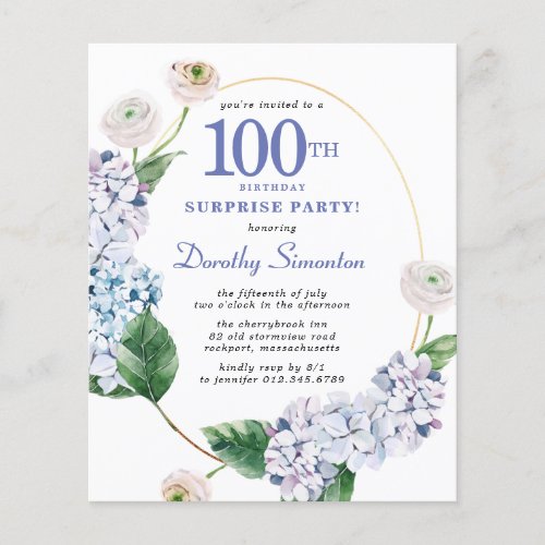 Surprise Party Budget 100th Birthday Invitation