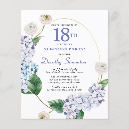 Surprise Party Budget 18th Birthday Invitation