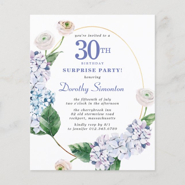 Surprise Party Budget 30th Birthday Invitation (Front)