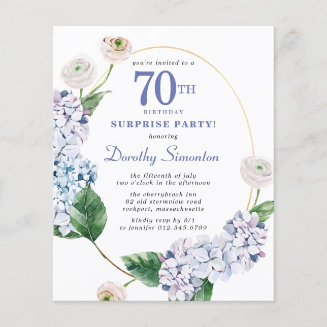 Surprise Party Budget 70th Birthday Invitation (Front)