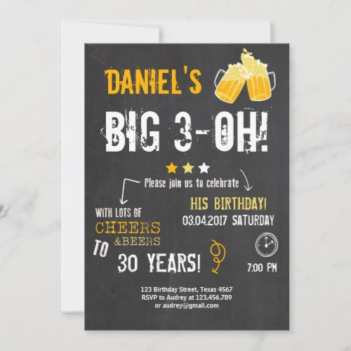 Surprise Party Cheers and beers birthday 30th Men Invitation
