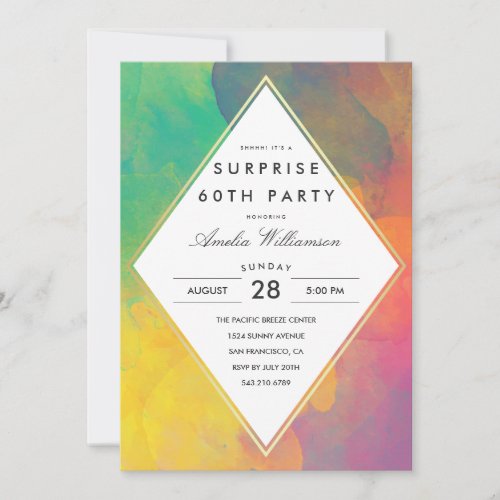 Surprise Party  Colorful Abstract Boho Watercolor Invitation