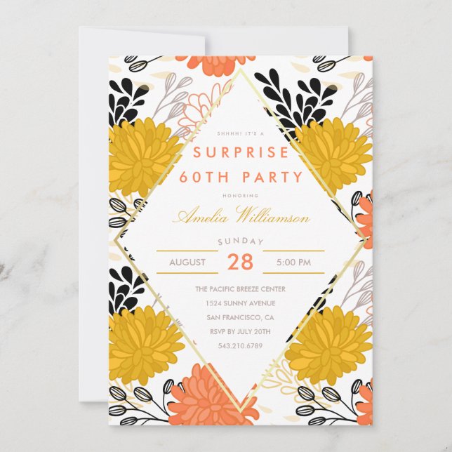 Surprise Party | Colorful Retro Chrysanthemums Invitation (Front)