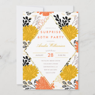 Surprise Party Colorful Retro Chrysanthemums Invitation