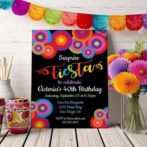 Surprise Party Fiesta Paper Flower Fans Invites