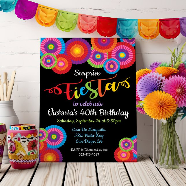 Surprise Party Fiesta Paper Flower Fans Invites
