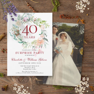 Surprise Party Floral 40th Anniversary Photo Invitation