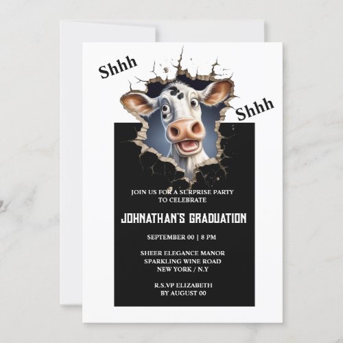 Surprise party  Funny cartoon cow with photo grad Invitation