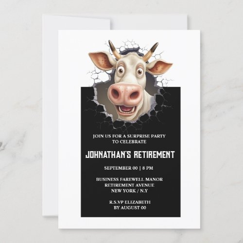 Surprise party  Funny cow retirement business  Invitation