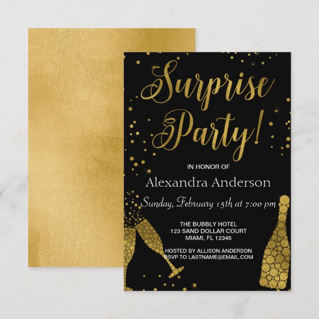 Surprise Party Gold Foil Birthday Invitation (Front/Back)