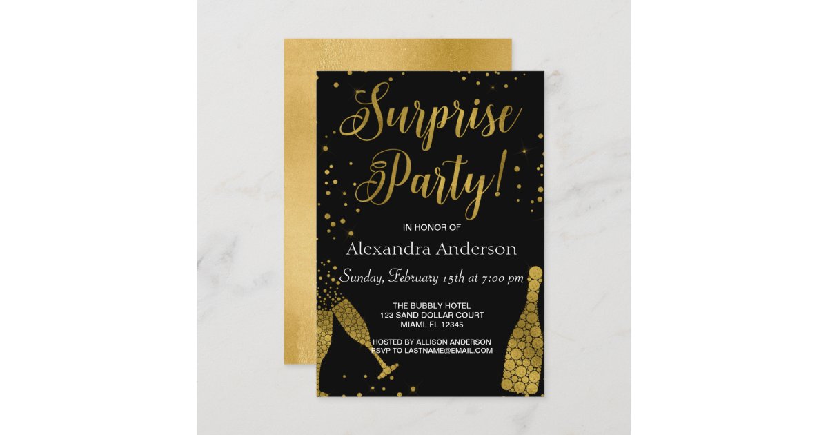 Surprise Party Gold Foil Birthday Invitation | Zazzle