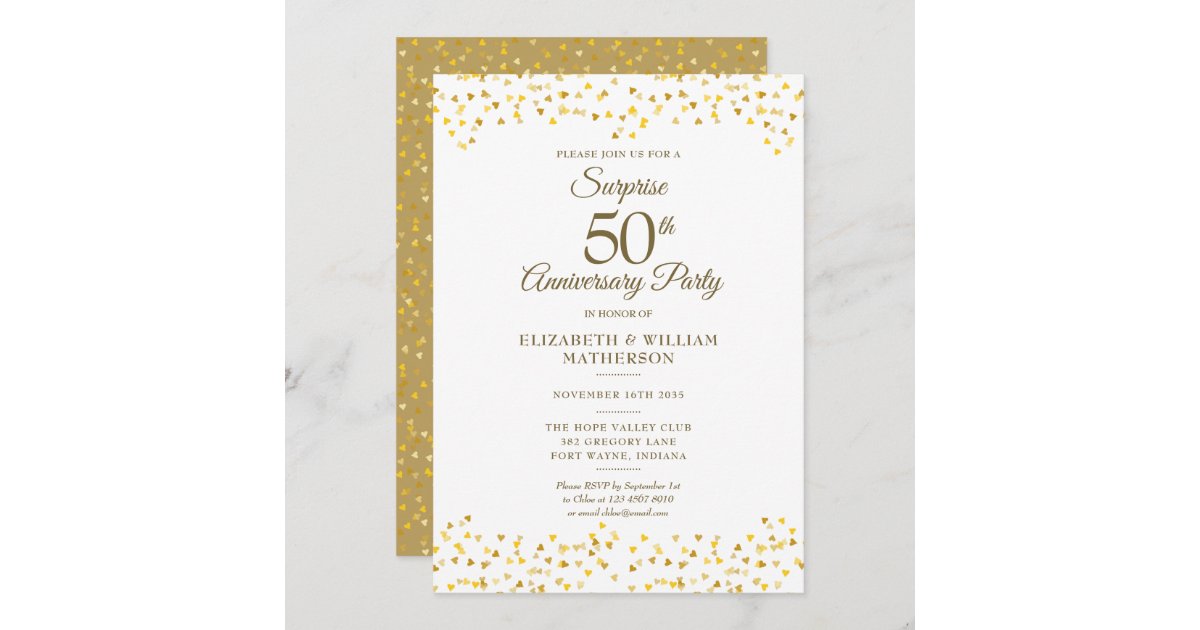 Surprise Party Golden 50th Wedding Anniversary Invitation Zazzle 1336