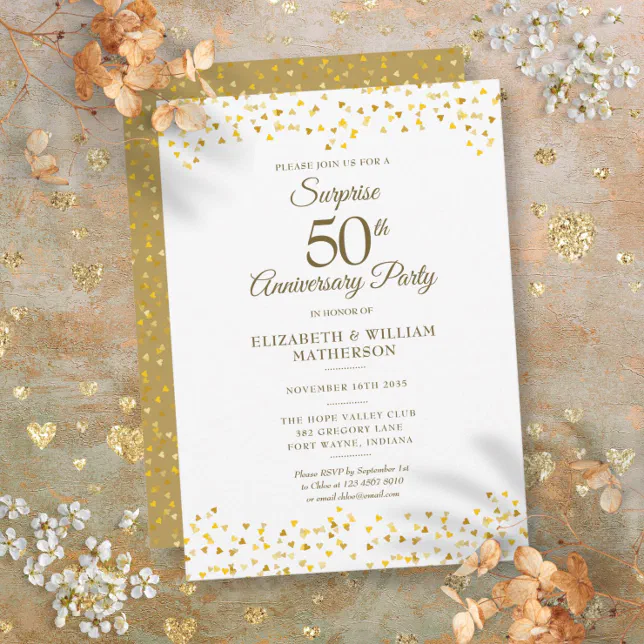 Surprise Party Golden 50th Wedding Anniversary Invitation | Zazzle